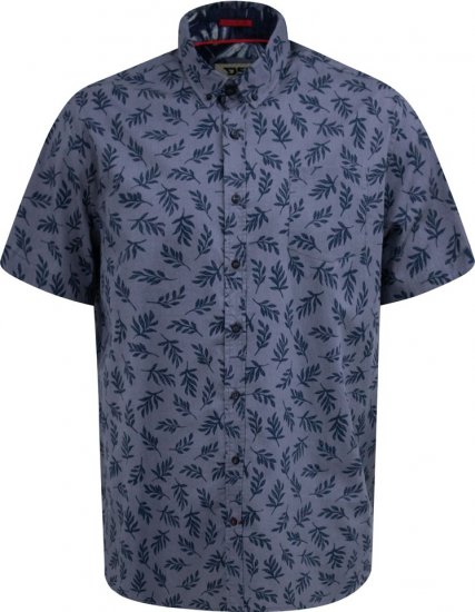 D555 Kettering Hawaiian Leaf AOP Short Sleeve Button Down Collar Shirt Denim - Camisas - Camisas Homem Tamanhos Grandes