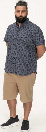 D555 Kettering Hawaiian Leaf AOP Short Sleeve Button Down Collar Shirt Denim - Camisas - Camisas Homem Tamanhos Grandes