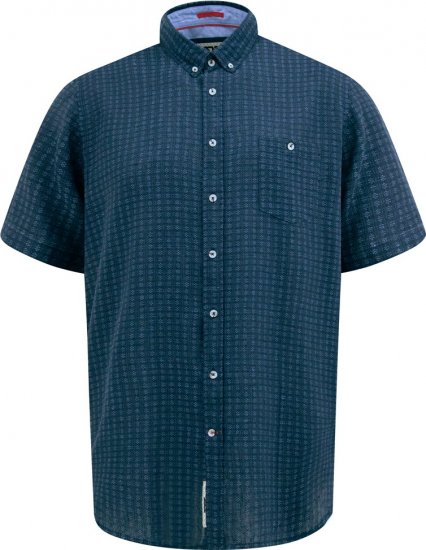 D555 Pontefract Jacquard Linen Mix Short Sleeve Shirt With Button Down Navy - Camisas - Camisas Homem Tamanhos Grandes