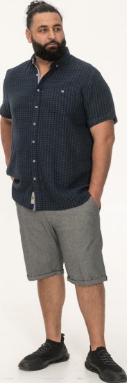 D555 Pontefract Jacquard Linen Mix Short Sleeve Shirt With Button Down Navy - Camisas - Camisas Homem Tamanhos Grandes