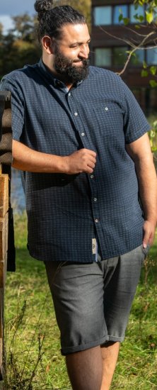 D555 Pontefract Jacquard Linen Mix Short Sleeve Shirt With Button Down Navy - Camisas - Camisas Homem Tamanhos Grandes