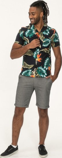 D555 Selby Hawaiian AOP Short Sleeve Revere Collar Shirt Black - Camisas - Camisas Homem Tamanhos Grandes