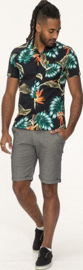 D555 Selby Hawaiian AOP Short Sleeve Revere Collar Shirt Black - Camisas - Camisas Homem Tamanhos Grandes