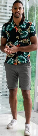 D555 Selby Hawaiian AOP Short Sleeve Revere Collar Shirt Black - Camisas - Camisas Homem Tamanhos Grandes