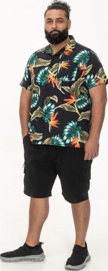 D555 Selby Hawaiian AOP Short Sleeve Revere Collar Shirt Black - Camisas - Camisas Homem Tamanhos Grandes