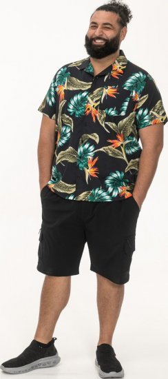 D555 Selby Hawaiian AOP Short Sleeve Revere Collar Shirt Black - Camisas - Camisas Homem Tamanhos Grandes