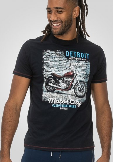 D555 Knowle Detroit Motor Bike Printed Crew Neck T-Shirt Navy - T-shirts - T-shirts Homem Tamanhos Grandes
