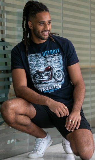 D555 Knowle Detroit Motor Bike Printed Crew Neck T-Shirt Navy - T-shirts - T-shirts Homem Tamanhos Grandes