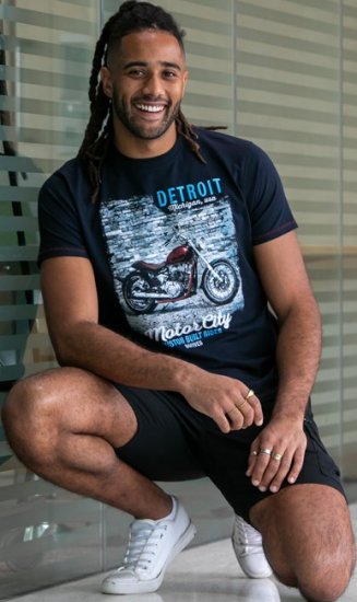 D555 Knowle Detroit Motor Bike Printed Crew Neck T-Shirt Navy - T-shirts - T-shirts Homem Tamanhos Grandes