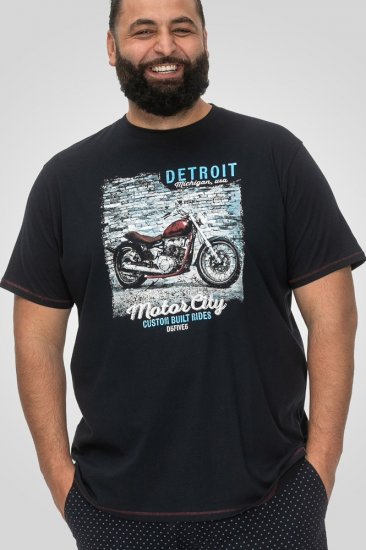 D555 Knowle Detroit Motor Bike Printed Crew Neck T-Shirt Navy - T-shirts - T-shirts Homem Tamanhos Grandes