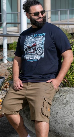 D555 Knowle Detroit Motor Bike Printed Crew Neck T-Shirt Navy - T-shirts - T-shirts Homem Tamanhos Grandes