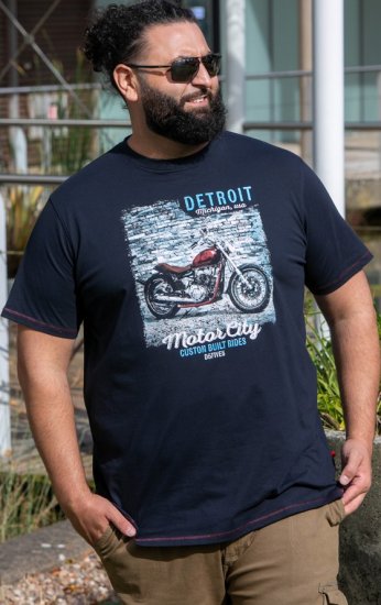 D555 Knowle Detroit Motor Bike Printed Crew Neck T-Shirt Navy - T-shirts - T-shirts Homem Tamanhos Grandes