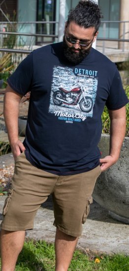D555 Knowle Detroit Motor Bike Printed Crew Neck T-Shirt Navy - T-shirts - T-shirts Homem Tamanhos Grandes