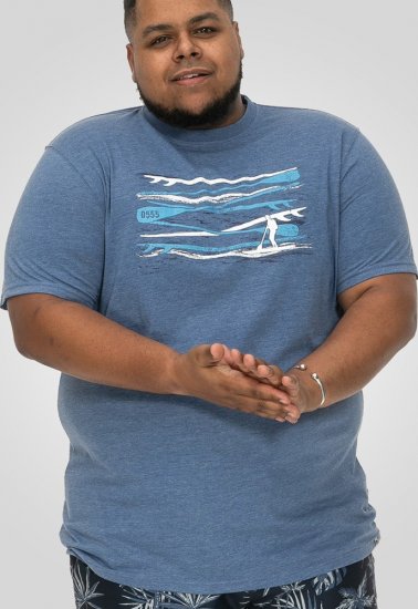 D555 Cardiff Surfer And Waves Printed Crew Neck T-shirt Denim Marl - T-shirts - T-shirts Homem Tamanhos Grandes