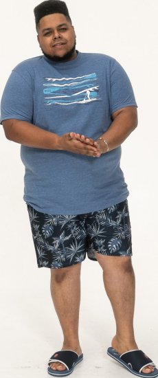 D555 Cardiff Surfer And Waves Printed Crew Neck T-shirt Denim Marl - T-shirts - T-shirts Homem Tamanhos Grandes