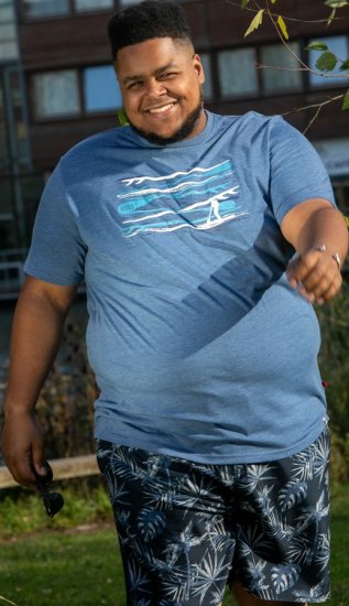 D555 Cardiff Surfer And Waves Printed Crew Neck T-shirt Denim Marl - T-shirts - T-shirts Homem Tamanhos Grandes