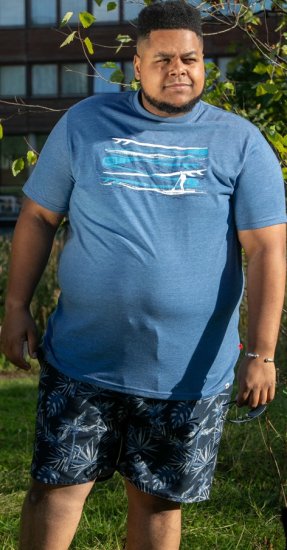 D555 Cardiff Surfer And Waves Printed Crew Neck T-shirt Denim Marl - T-shirts - T-shirts Homem Tamanhos Grandes