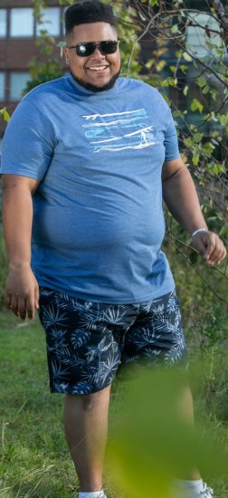 D555 Cardiff Surfer And Waves Printed Crew Neck T-shirt Denim Marl - T-shirts - T-shirts Homem Tamanhos Grandes