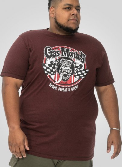 D555 Loughborough Official Gas Monkey Crew Neck T-Shirt Burgundy Black Twist - T-shirts - T-shirts Homem Tamanhos Grandes