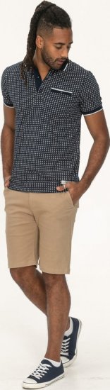 D555 Coventry AOP Polo Shirt Jacquard Collar & Ribbed Cuffs Navy - Pólos - Pólos Tamanhos Grandes Homem