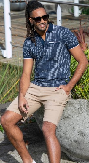 D555 Coventry AOP Polo Shirt Jacquard Collar & Ribbed Cuffs Navy - Pólos - Pólos Tamanhos Grandes Homem