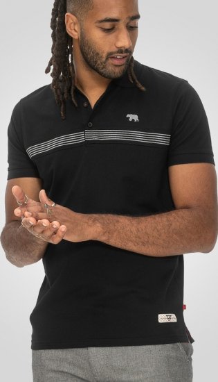D555 Stafford Cut And Sew Embroidery Stripe Short Sleeve Polo Black - Pólos - Pólos Tamanhos Grandes Homem