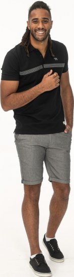 D555 Stafford Cut And Sew Embroidery Stripe Short Sleeve Polo Black - Pólos - Pólos Tamanhos Grandes Homem