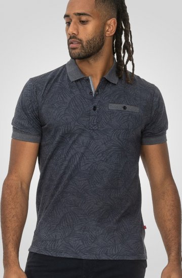 D555 Uttoxeter AOP Leaf Print Short Sleeve Polo Denim - Pólos - Pólos Tamanhos Grandes Homem