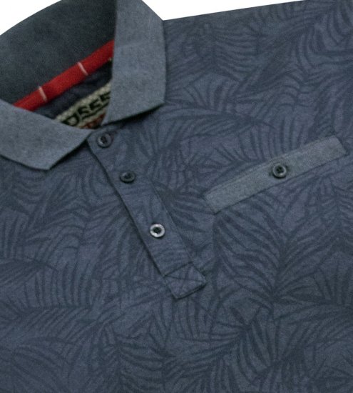 D555 Uttoxeter AOP Leaf Print Short Sleeve Polo Denim - Pólos - Pólos Tamanhos Grandes Homem