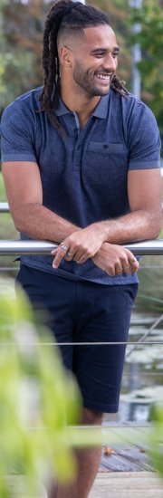 D555 Uttoxeter AOP Leaf Print Short Sleeve Polo Denim - Pólos - Pólos Tamanhos Grandes Homem