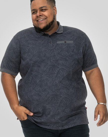 D555 Uttoxeter AOP Leaf Print Short Sleeve Polo Denim - Pólos - Pólos Tamanhos Grandes Homem
