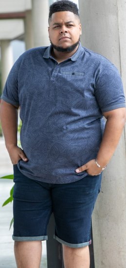 D555 Uttoxeter AOP Leaf Print Short Sleeve Polo Denim - Pólos - Pólos Tamanhos Grandes Homem