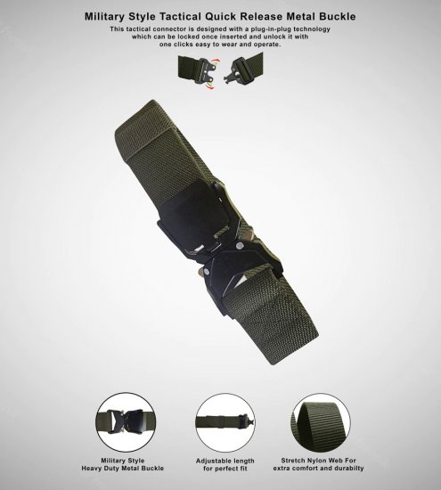 D555 Dale Tactical Stretch Webbing Belt with Heavy Duty Quick Release Buckle Khaki - Cintos - Cintos Masculinos Tamanhos Grandes