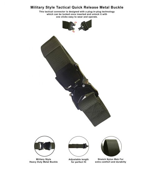 D555 Dale Tactical Stretch Webbing Belt with Heavy Duty Quick Release Buckle Khaki - Cintos - Cintos Masculinos Tamanhos Grandes