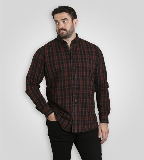 D555 Horsham Long Sleeve Shirt with Chest Pocket Burgundy/Black Check - Camisas - Camisas Homem Tamanhos Grandes