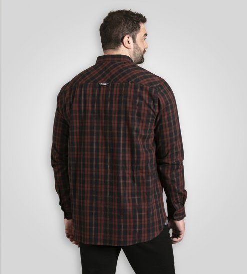 D555 Horsham Long Sleeve Shirt with Chest Pocket Burgundy/Black Check - Camisas - Camisas Homem Tamanhos Grandes