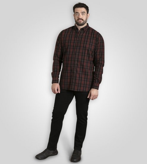 D555 Horsham Long Sleeve Shirt with Chest Pocket Burgundy/Black Check - Camisas - Camisas Homem Tamanhos Grandes