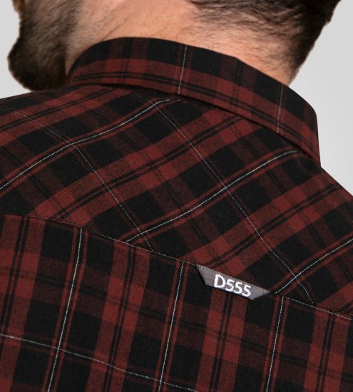 D555 Horsham Long Sleeve Shirt with Chest Pocket Burgundy/Black Check - Camisas - Camisas Homem Tamanhos Grandes