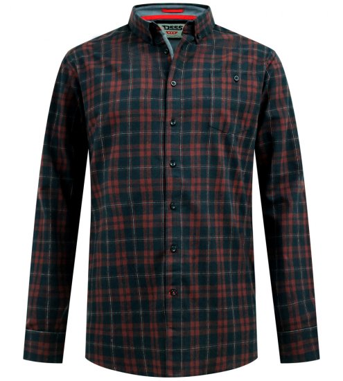 D555 Horsham Long Sleeve Shirt with Chest Pocket Burgundy/Black Check - Camisas - Camisas Homem Tamanhos Grandes