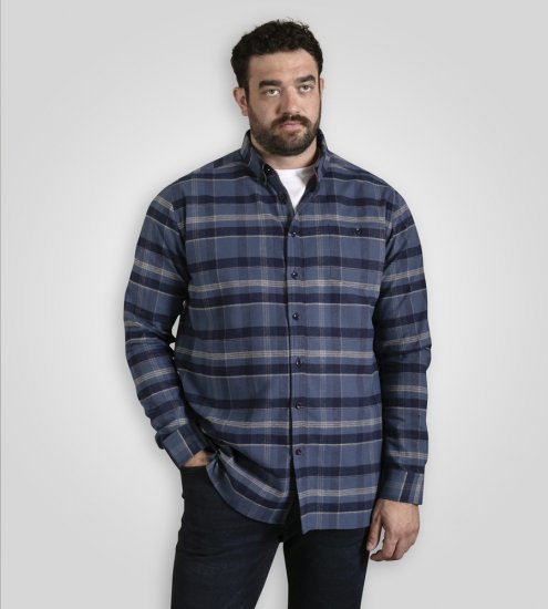 D555 Shrewsbury Long Sleeve with Chest Pocket Blue/Navy Check - Camisas - Camisas Homem Tamanhos Grandes