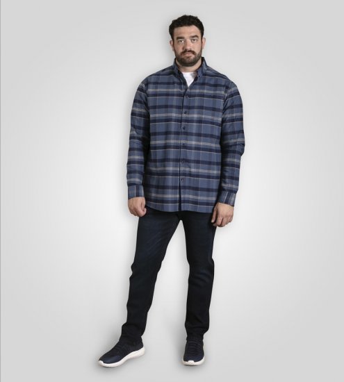 D555 Shrewsbury Long Sleeve with Chest Pocket Blue/Navy Check - Camisas - Camisas Homem Tamanhos Grandes