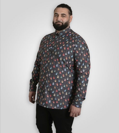 D555 Wakefield Long Sleeve AOP Guitar Printed Shirt Grey - Camisas - Camisas Homem Tamanhos Grandes