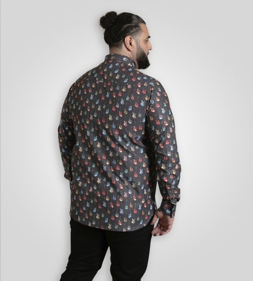 D555 Wakefield Long Sleeve AOP Guitar Printed Shirt Grey - Camisas - Camisas Homem Tamanhos Grandes