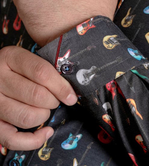 D555 Wakefield Long Sleeve AOP Guitar Printed Shirt Grey - Camisas - Camisas Homem Tamanhos Grandes