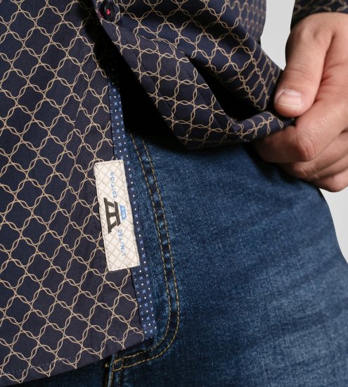 D555 Sheffield Long Sleeve AOP Micro Gold Shirt Navy - Camisas - Camisas Homem Tamanhos Grandes