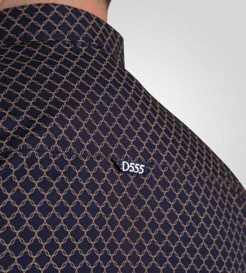 D555 Sheffield Long Sleeve AOP Micro Gold Shirt Navy - Camisas - Camisas Homem Tamanhos Grandes