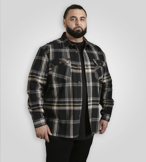 D555 Falkirk Long Sleeve Heavy Shacket Overshirt Black/Grey - Camisas - Camisas Homem Tamanhos Grandes