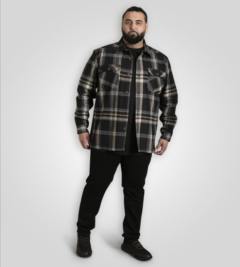 D555 Falkirk Long Sleeve Heavy Shacket Overshirt Black/Grey - Camisas - Camisas Homem Tamanhos Grandes
