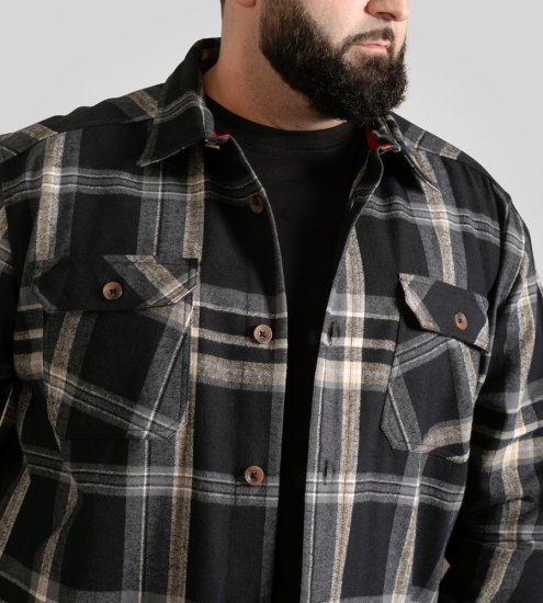D555 Falkirk Long Sleeve Heavy Shacket Overshirt Black/Grey - Camisas - Camisas Homem Tamanhos Grandes