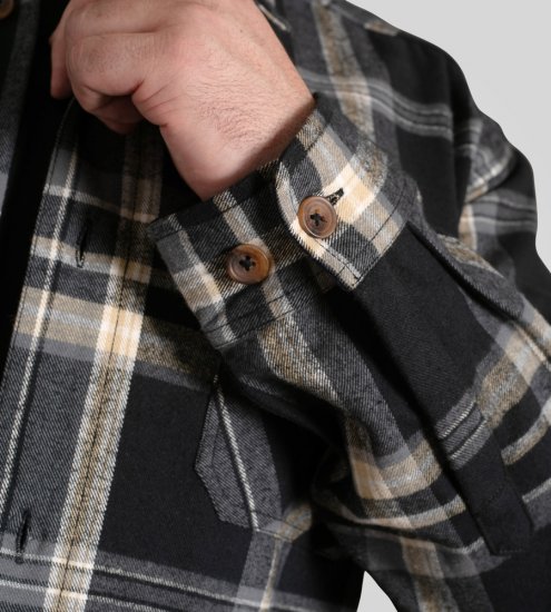 D555 Falkirk Long Sleeve Heavy Shacket Overshirt Black/Grey - Camisas - Camisas Homem Tamanhos Grandes